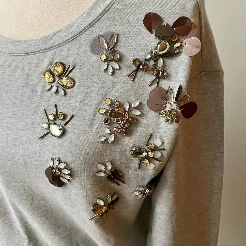Halogen Heather Gray Rhinestone Embellished Sweatshirt Size S - Picture 7 of 15